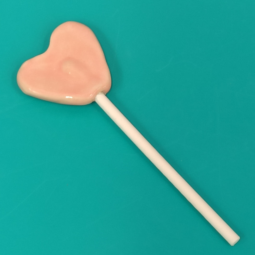 Lollipop pink heart-white stick